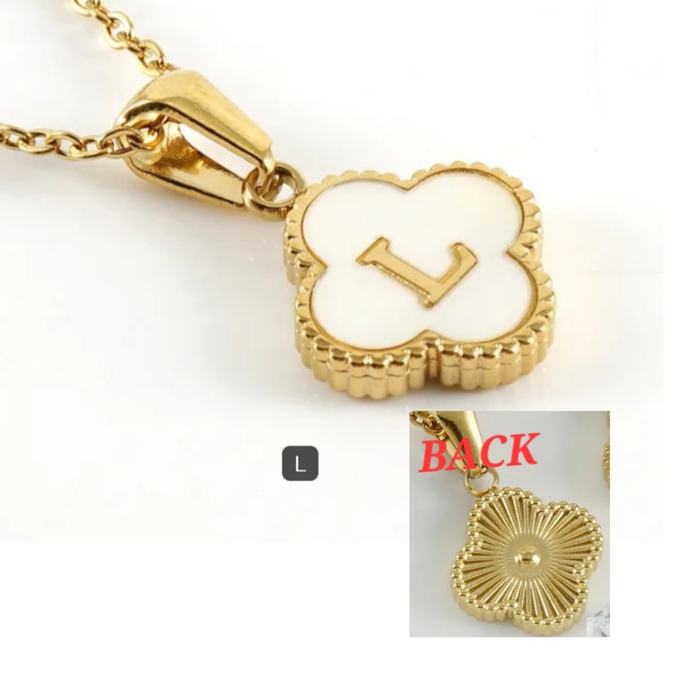Gold Initial 'K' Clover Pendant Necklace - White & Gold